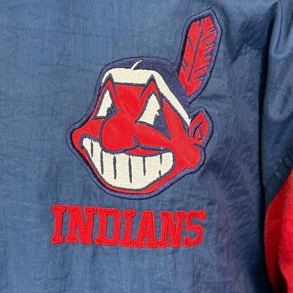 Vintage Cleveland Indians 90s Reversible Puffer Jacket L Navy & Red Pro Player - Picture 13 of 16